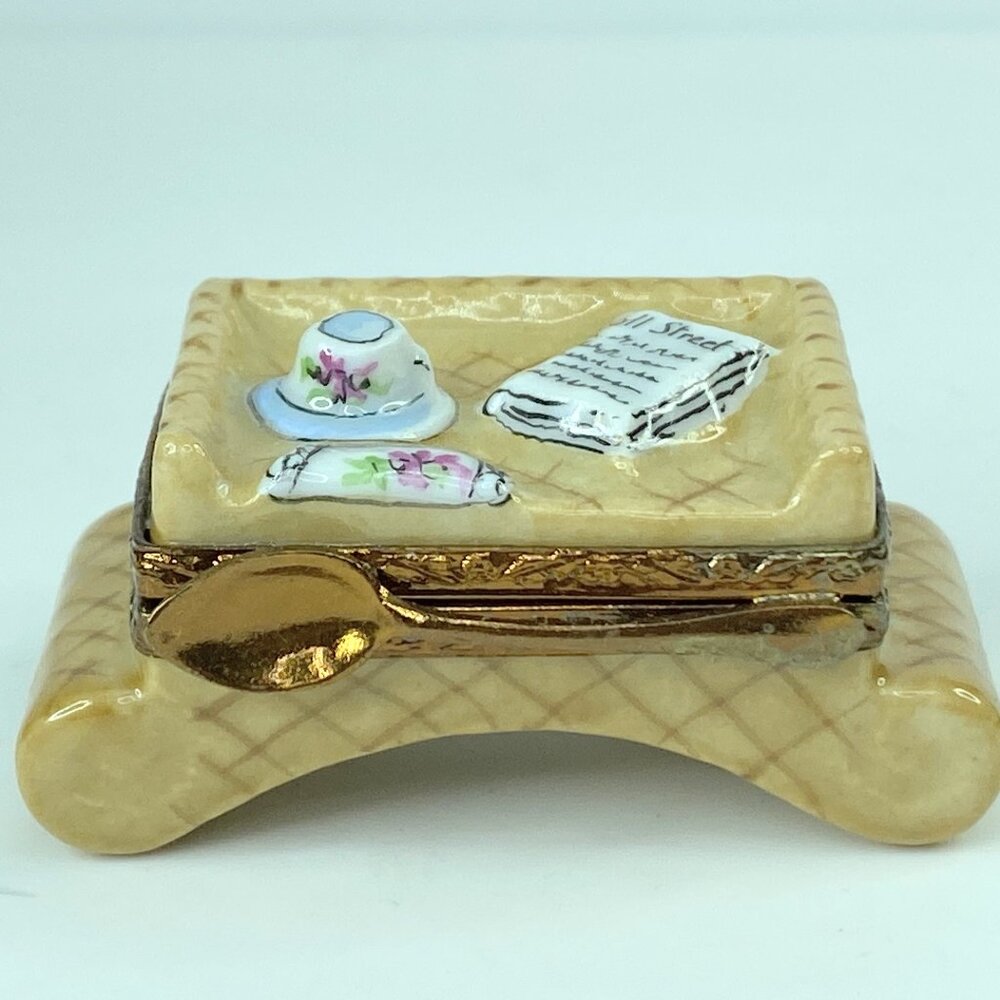 Morning Coffee w/ Wall Street Journal Tray ~  mq Limoges Trinket Box A316